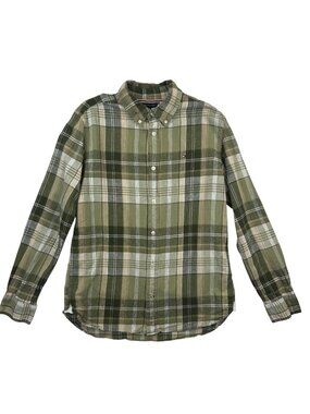 Tommy Hilfiger Shirt Regular Fit Men's M Green Plaid Button Down Long Sleeve